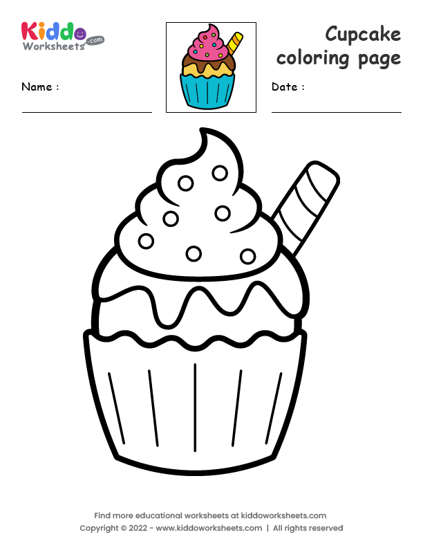 Free printable cupcake coloring page worksheet