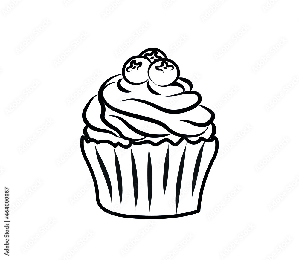 Vector image simple doodle of a cupcake with blueberries coloring book for children template for printing postcards logo vector