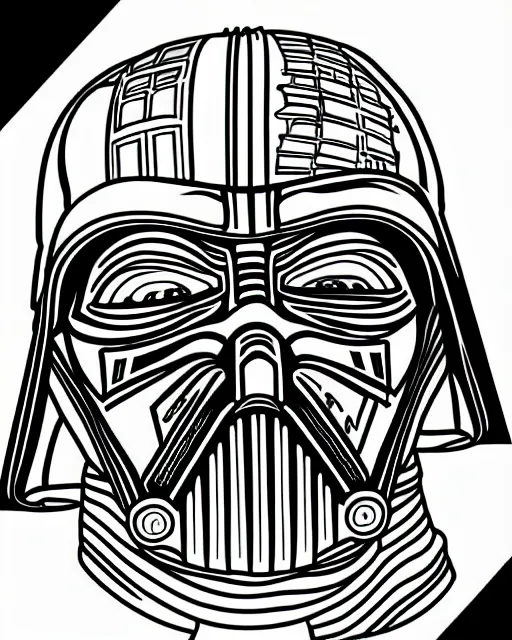 Portrt of darth vader coloring book line art stable diffusion