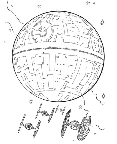 Death star and tie fighters coloring page free printable coloring pages