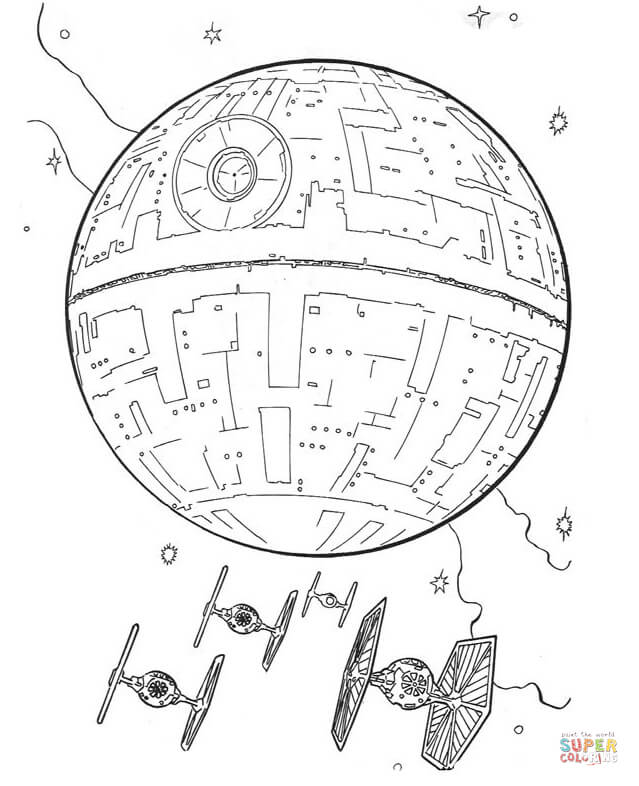 Death star and tie fighters coloring page free printable coloring pages