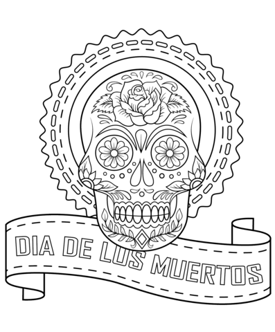 Dia de los muertos sugar skull coloring page free printable coloring pages