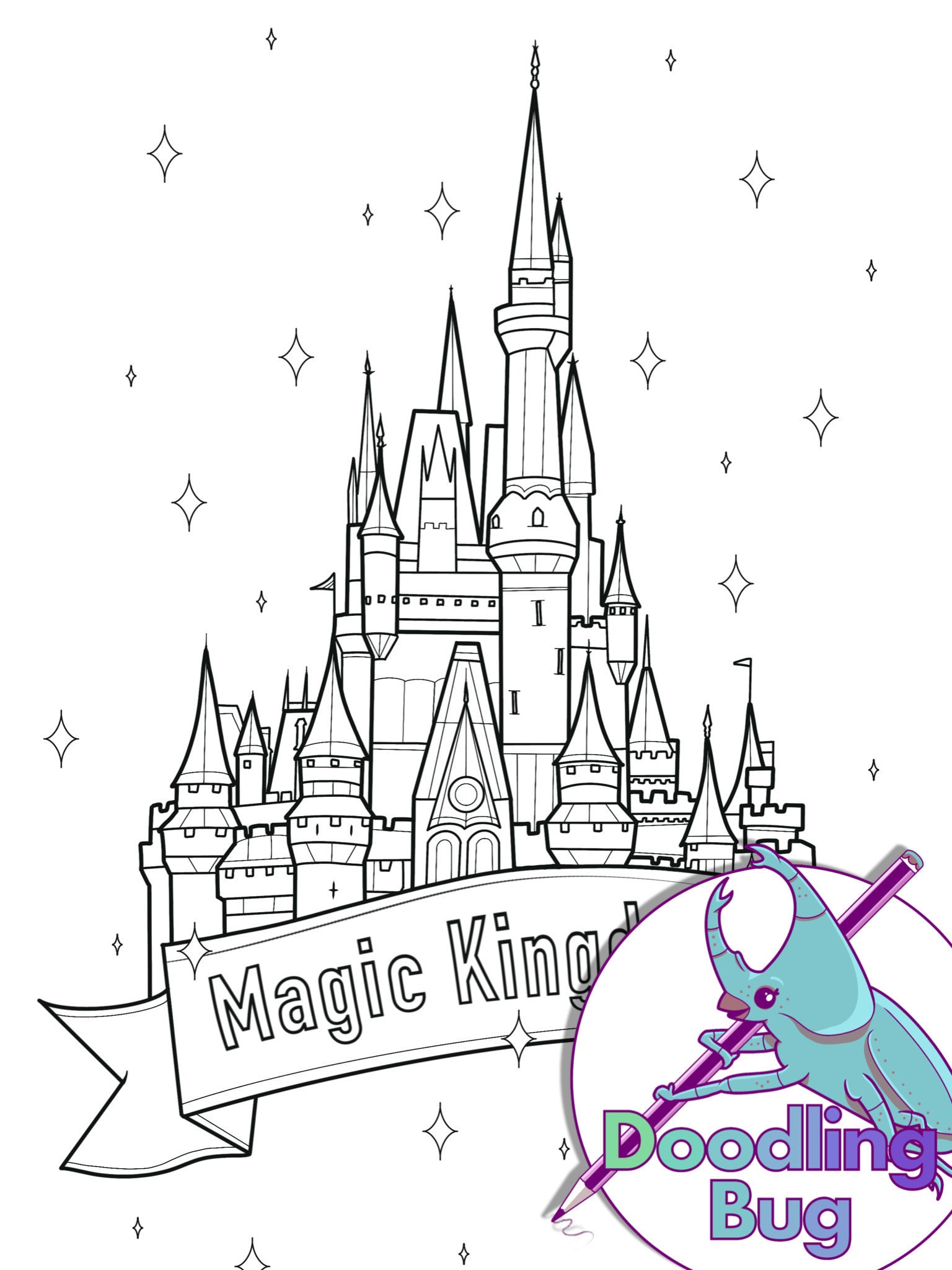 Magic kingdom castle colouring page instant download