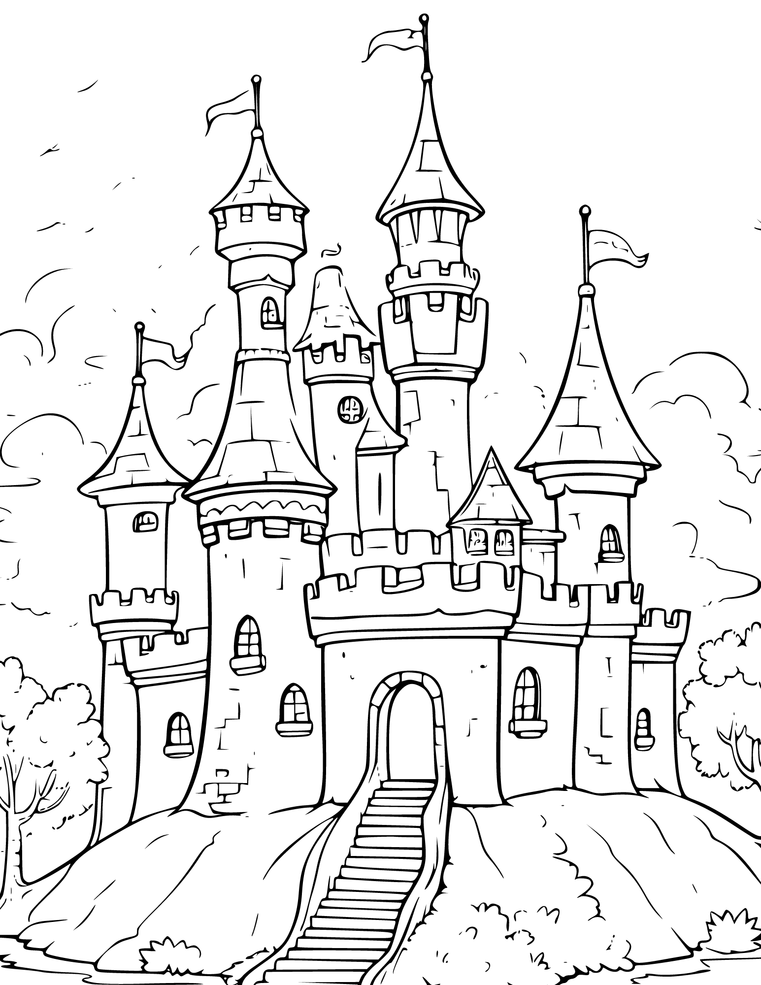 Free castle coloring pages for kids and adults