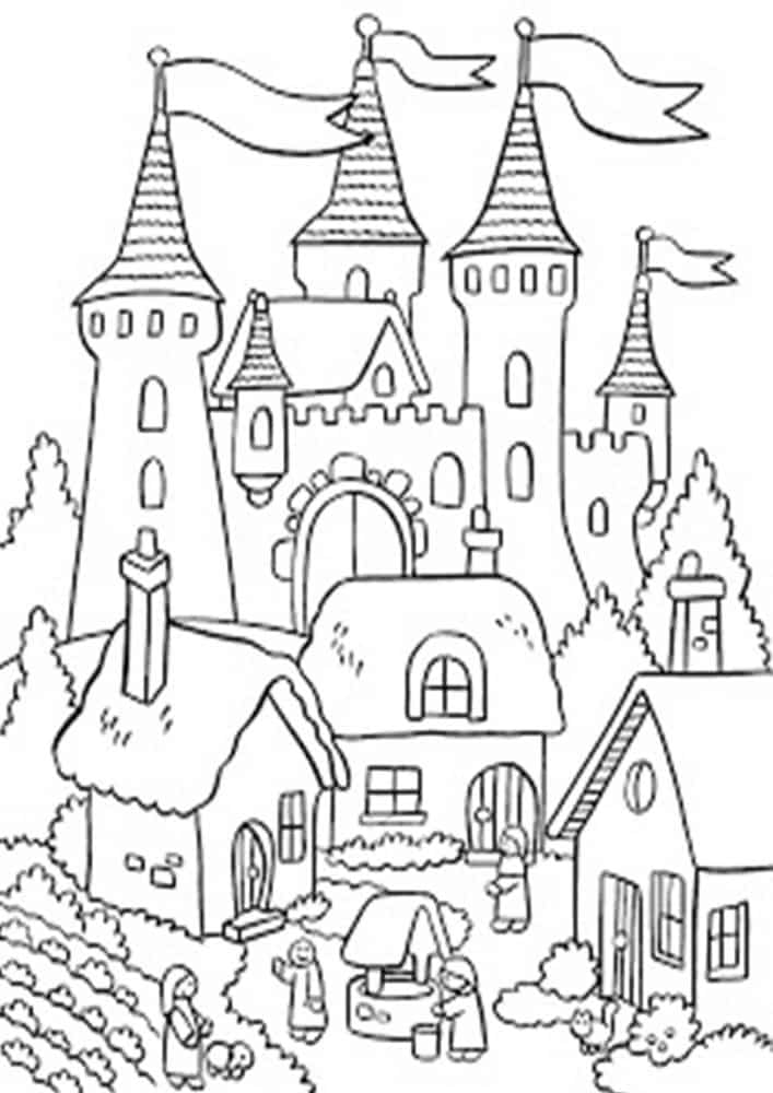 Free easy to print castle coloring pages