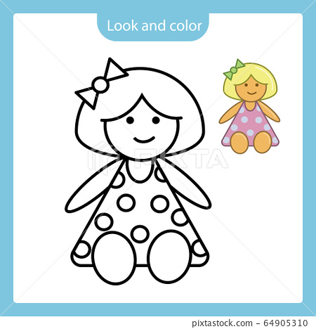 Coloring page outline of doll toy with example