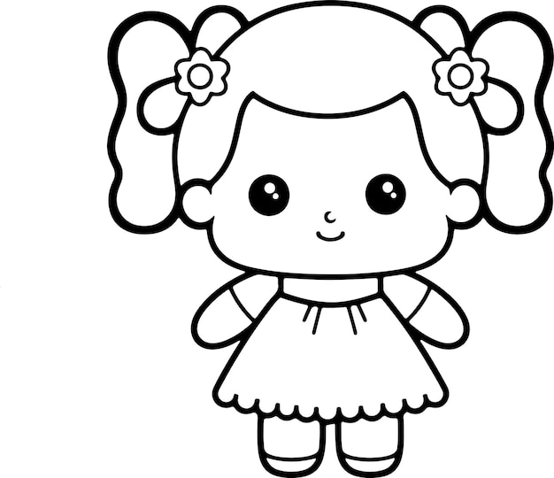 Premium vector doll vector illustration black and white outline doll coloring book or page for children