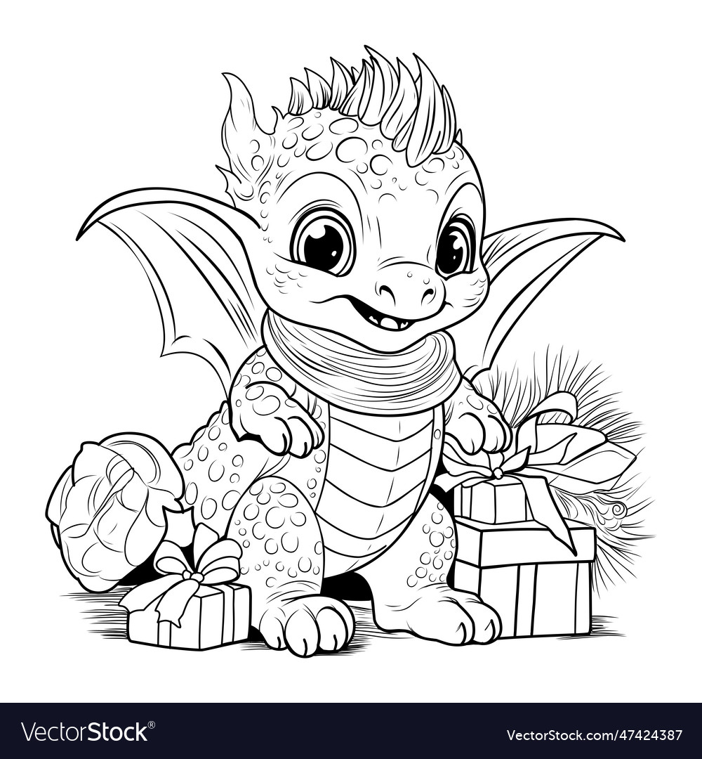 Dragon coloring book page simple line royalty free vector