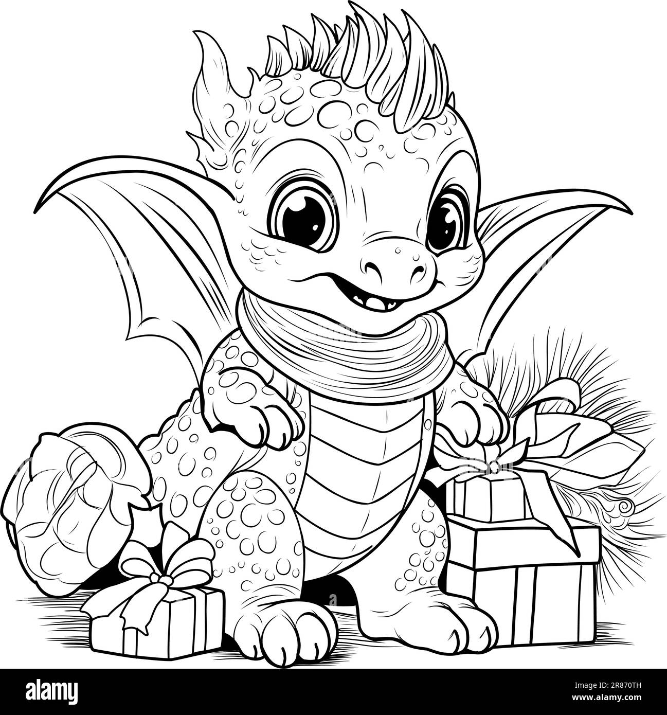 Dragon coloring book coloring page simple line illustration of little cute dragon in cartoon style symbol of stock vector image art