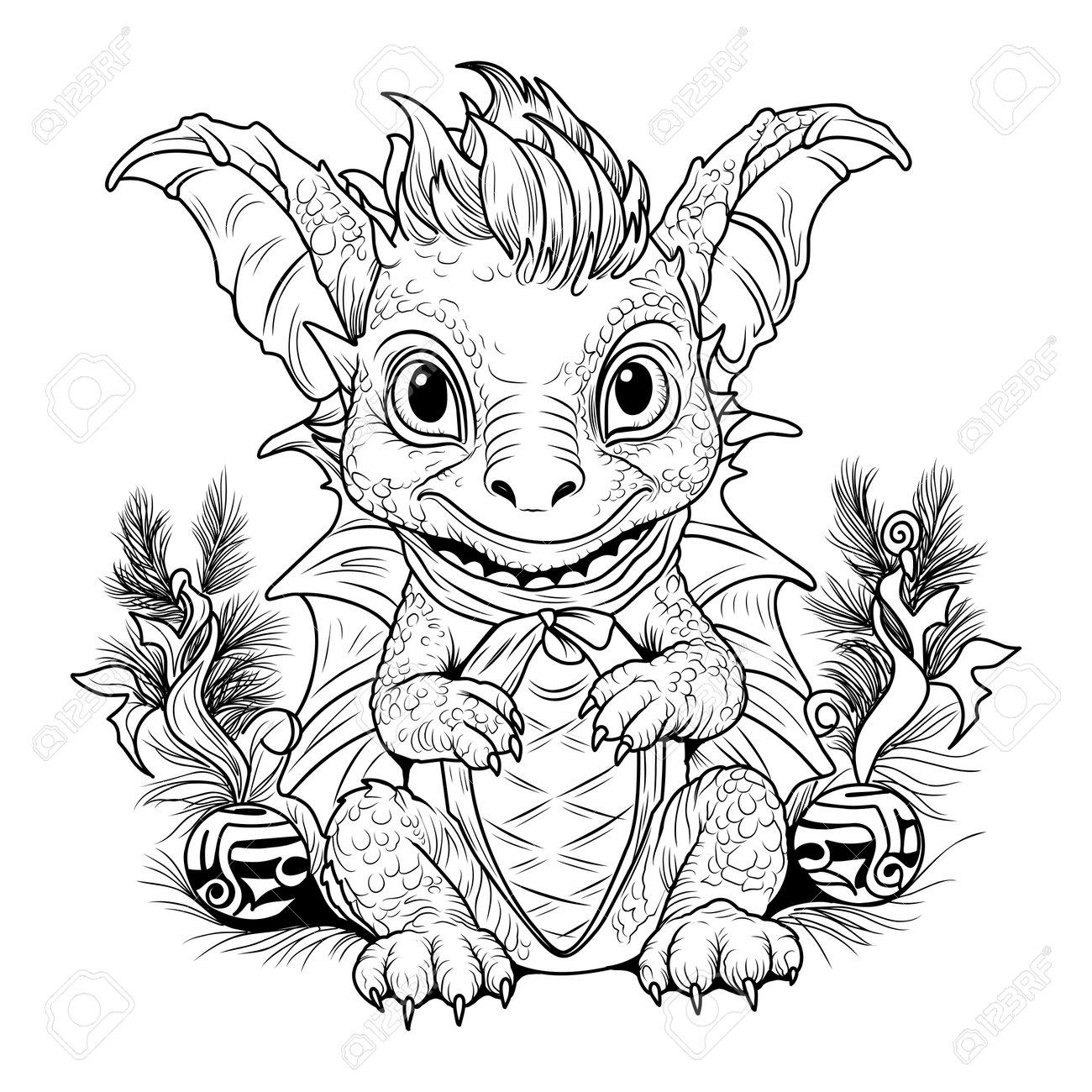 Dragon coloring book coloring page simple line illustration of little cute dragon in cartoon style symbol of royalty free svg cliparts vectors and stock illustration image