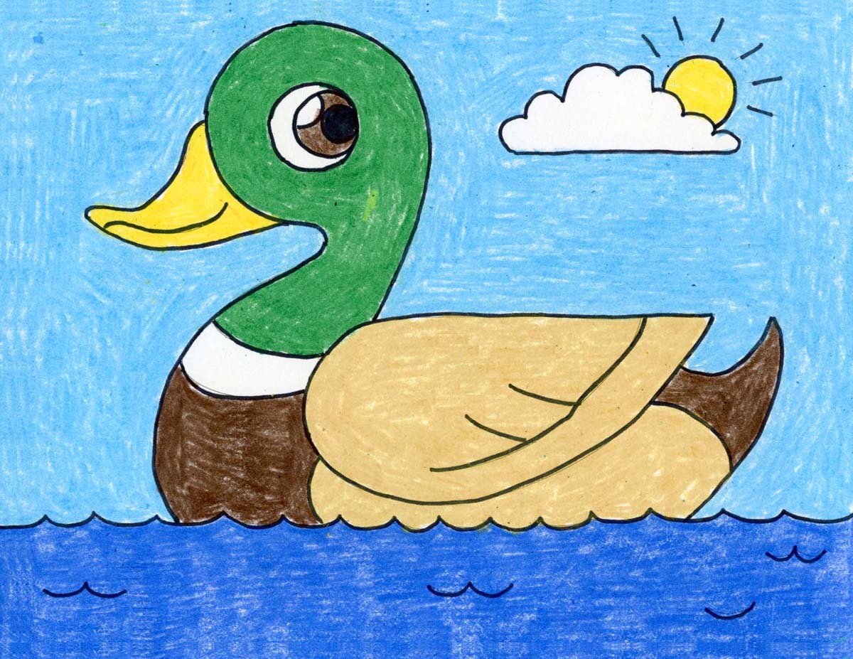 Easy how to draw a duck tutorial and duck coloring page