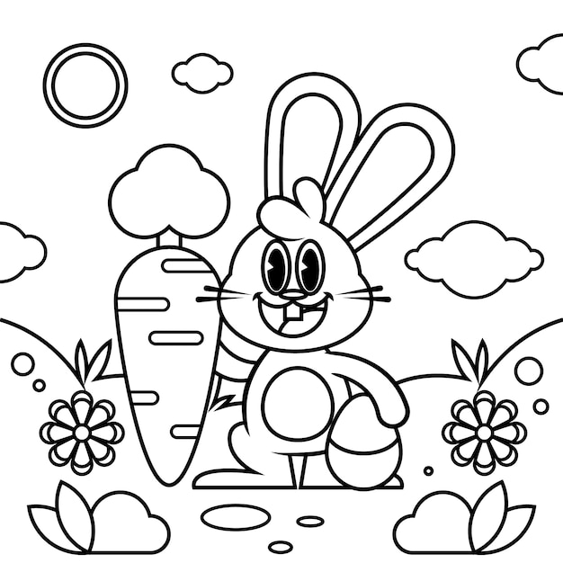 Free vector hand drawn easter bunny coloring book illustration