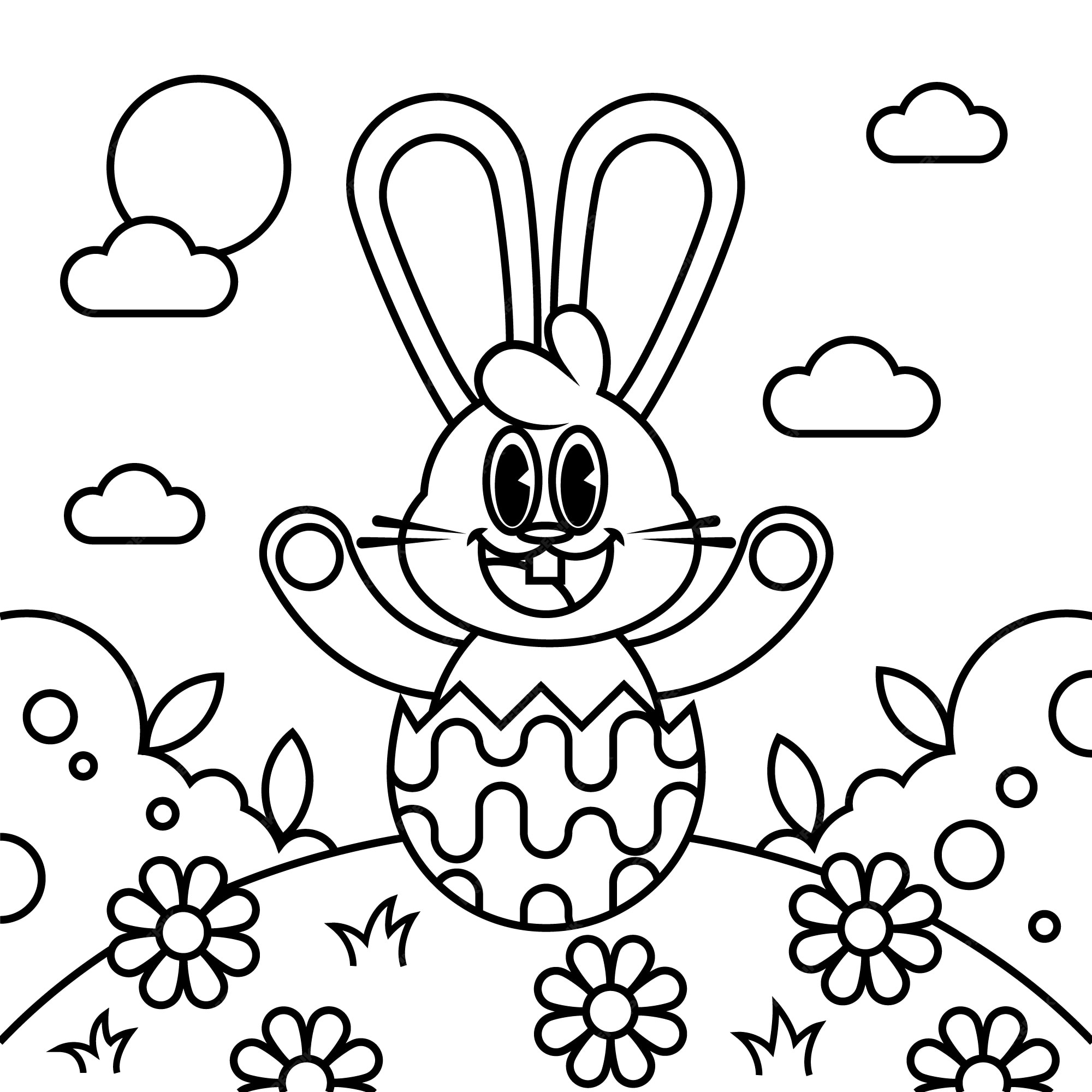 Premium vector hand drawn easter bunny coloring book illustration