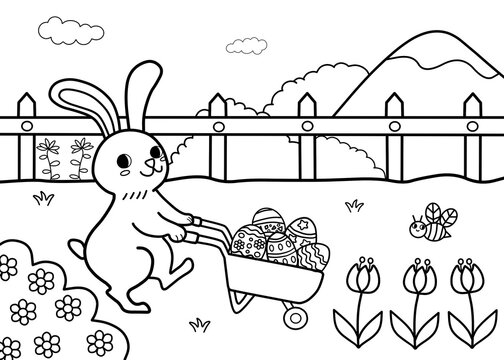 Easter bunny coloring pages for kids painting for kindergarten and elementary school children childrens coloring activity sheet cute illustration to color illustration