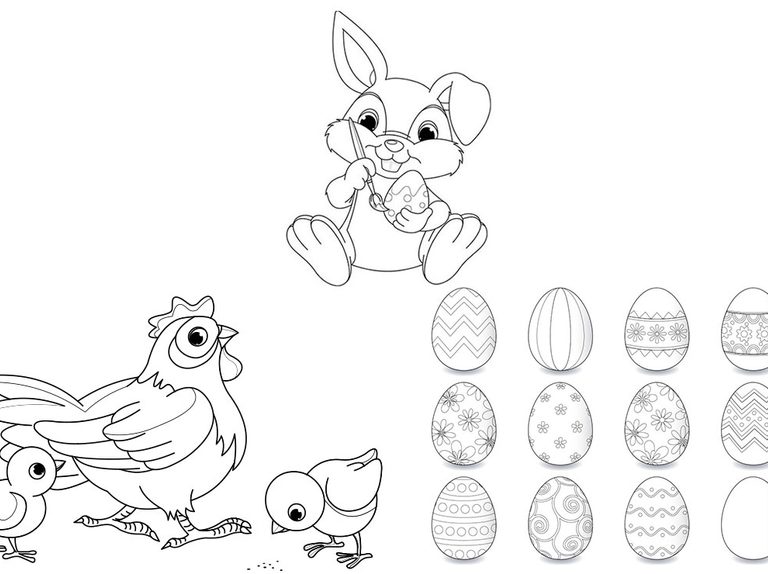 Bunny egg and chicks easter colouring sheets for kids