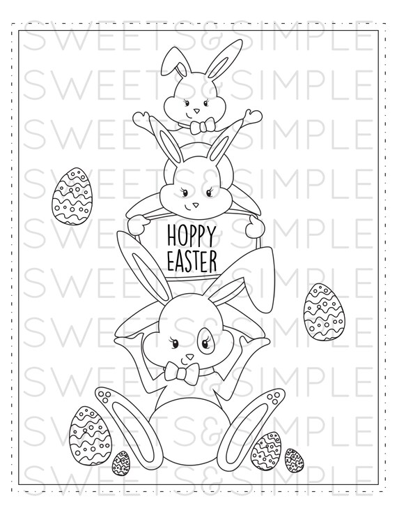 Easter coloring page easter coloring sheet bunny bunnies spring activity sheet hoppy easter instant download printable