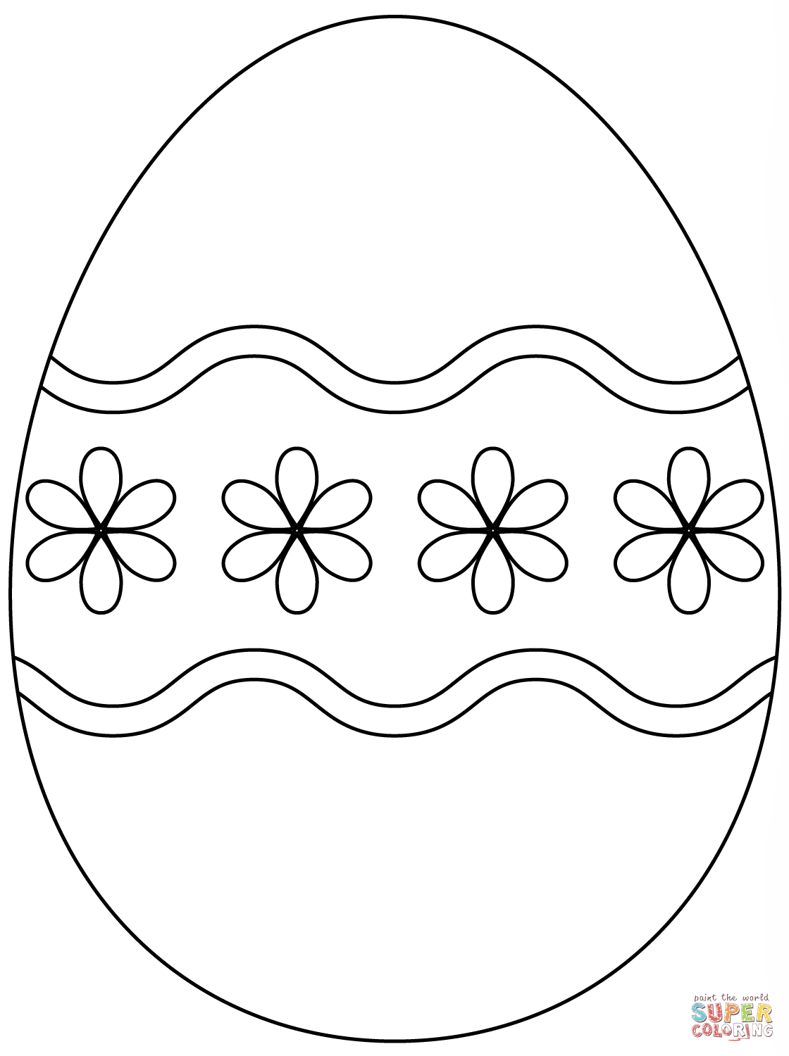 Easter egg with simple flower pattern coloring page free printable coloring pages