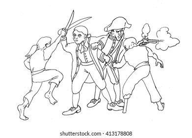 Pirate coloring picture pirate battle stock illustration