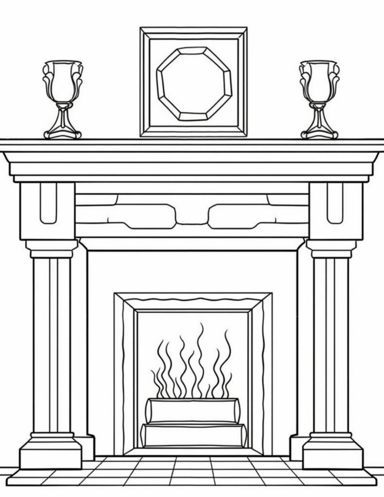 Fireplace coloring pages