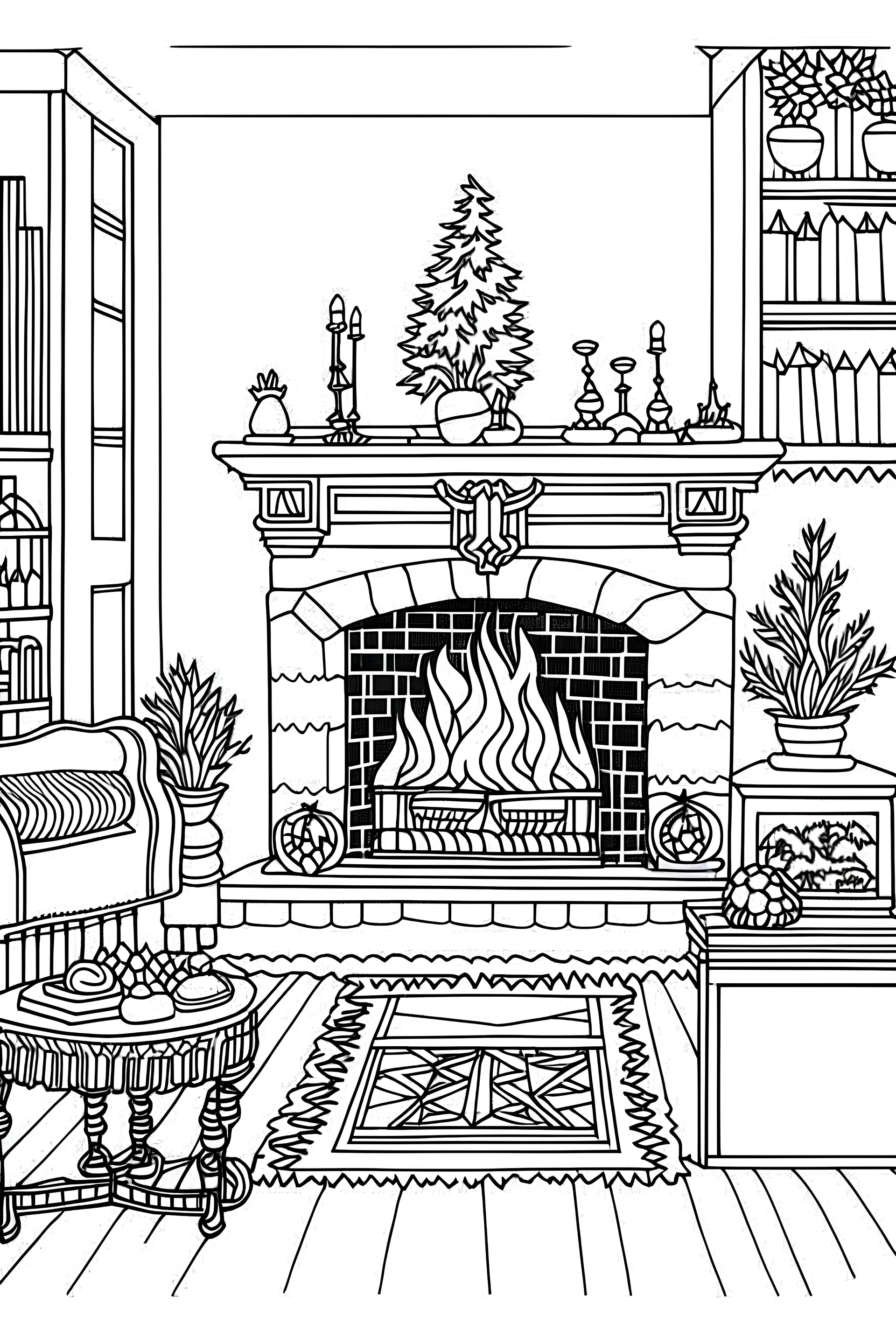 Coloring page christmas fireplace simple gallery