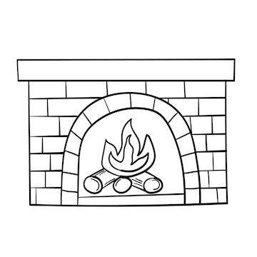 Premium vector doodle sticker of a cozy fireplace