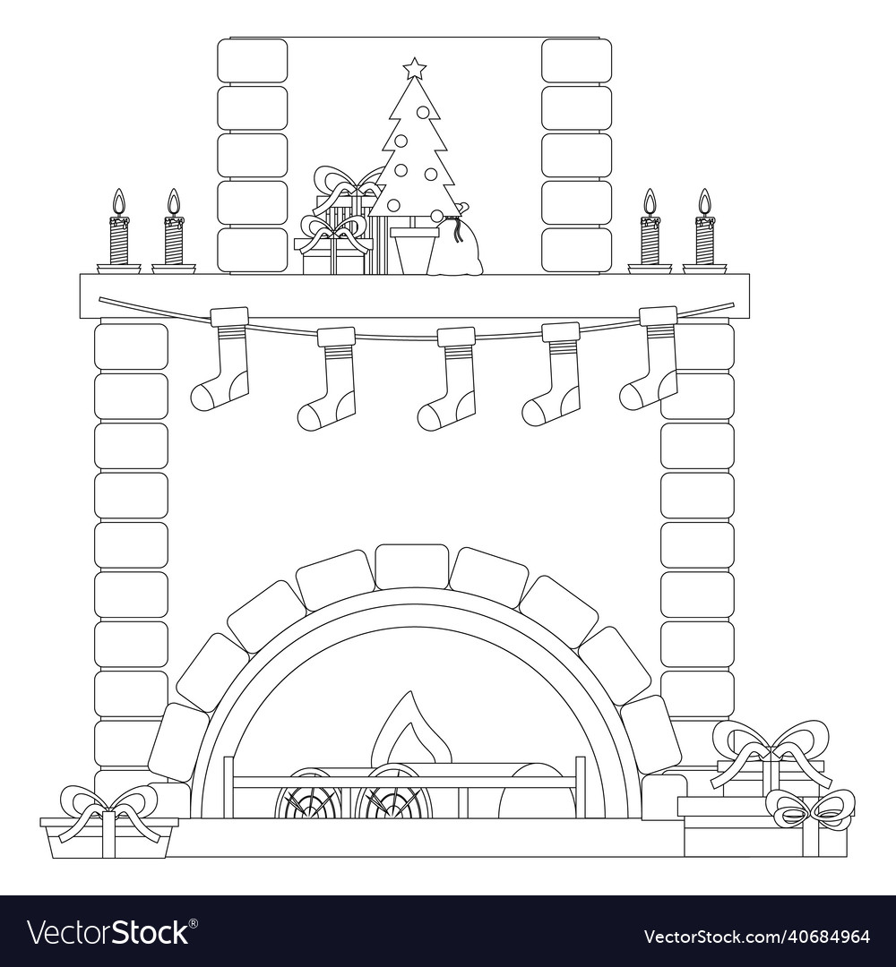 Christmas fireplace coloring book royalty free vector image