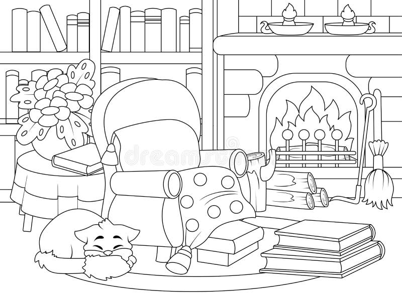 Fireplace coloring page stock illustrations â fireplace coloring page stock illustrations vectors clipart