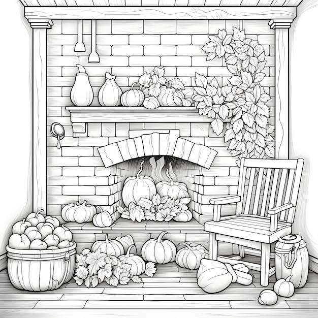 Premium ai image a simplified outline of a cozy fireplace with simple bricks and logs