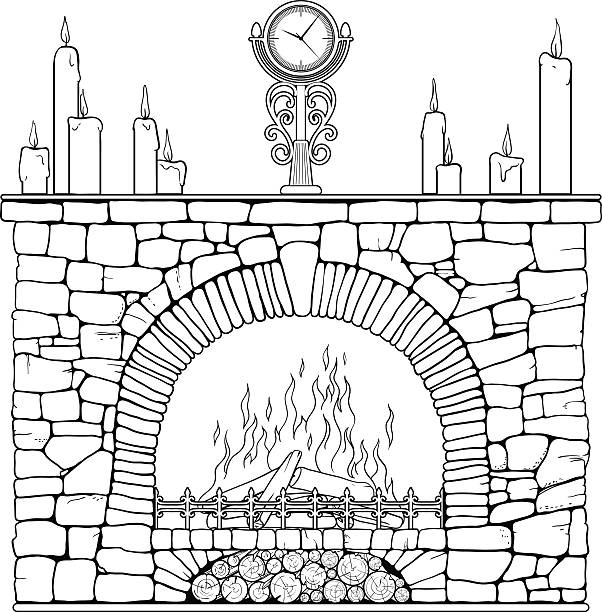 Fireplace drawings stock illustrations royalty