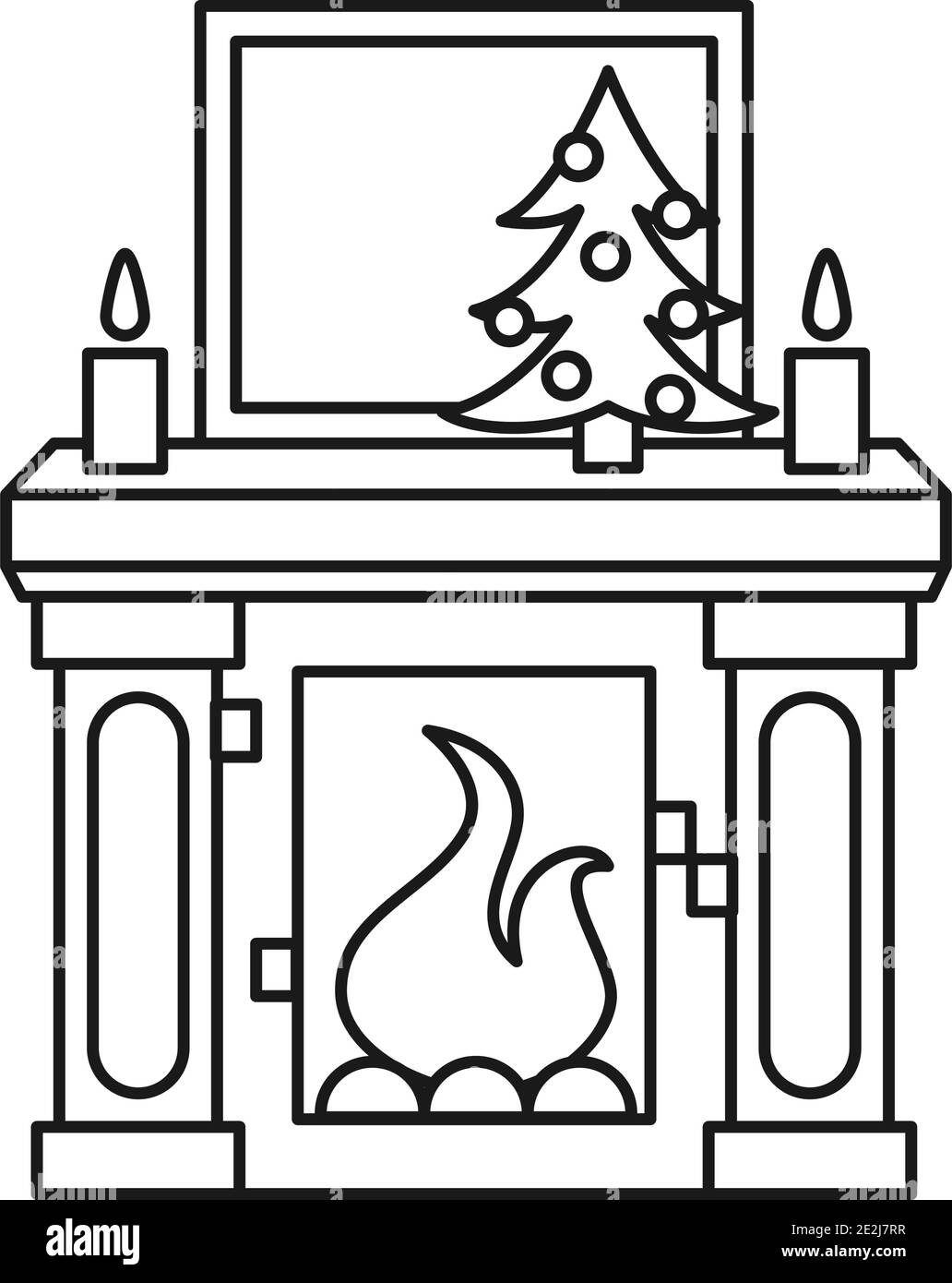 Line art black and white xmas decorated fireplace cozy warm home heater christmas theme vector illustration for poster label gift card coloring b stock vector image art