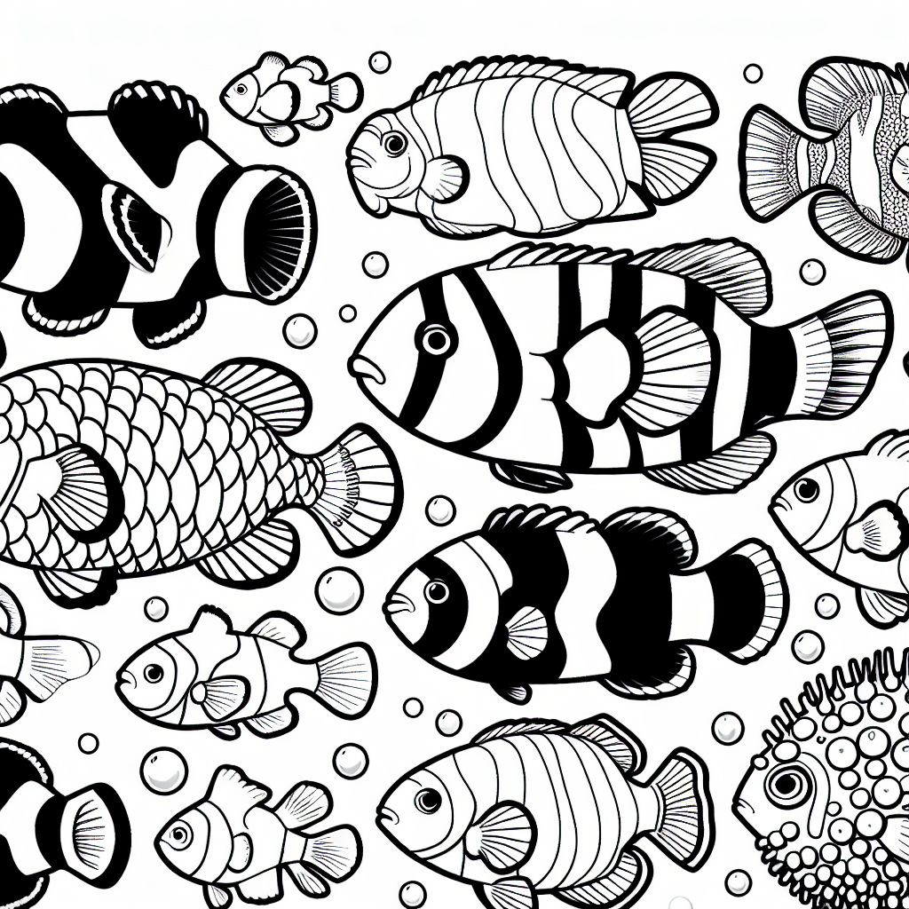 Fish coloring pages â custom paint by numbers