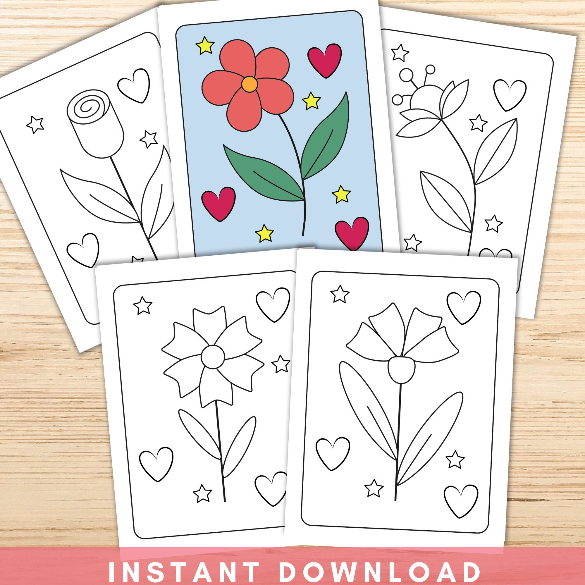 Simple flower coloring pages for kids flower coloring pages flower birthday activity instant download kids coloring book download now