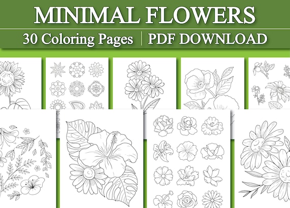 Adult coloring pages minimalist flower coloring book basic flower coloring pages printable pdf download instant download