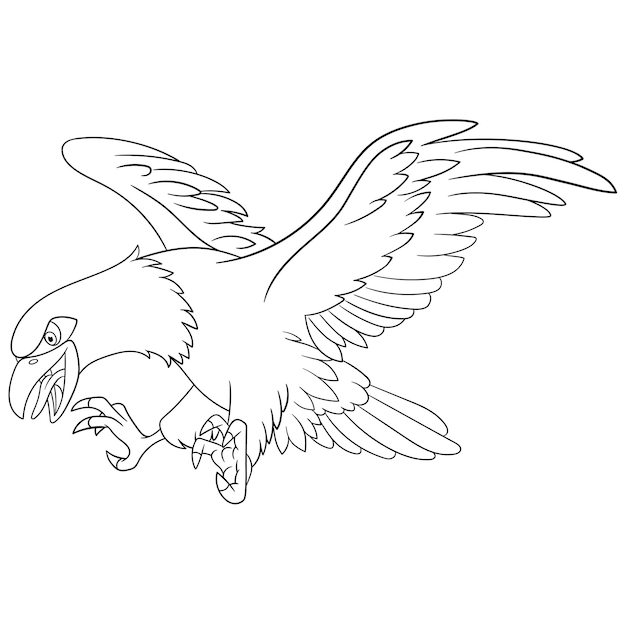 Premium vector cute eagle hunting cartoon coloring book page for kids