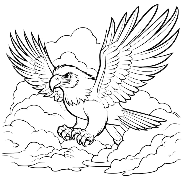 Premium vector coloring page outline of cute eagle black and white animals cartoon illustration