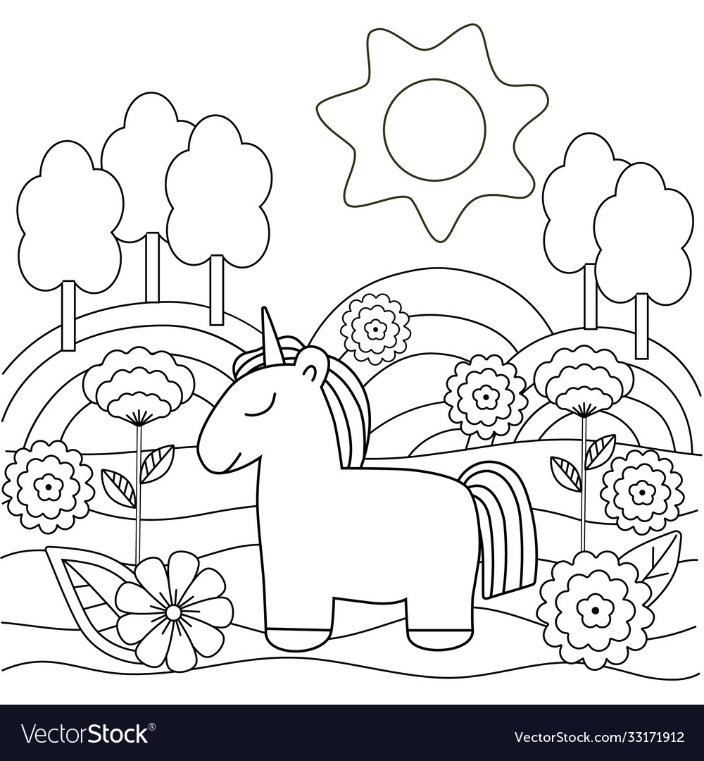 Cute simple kids coloring book with unicorn vector image