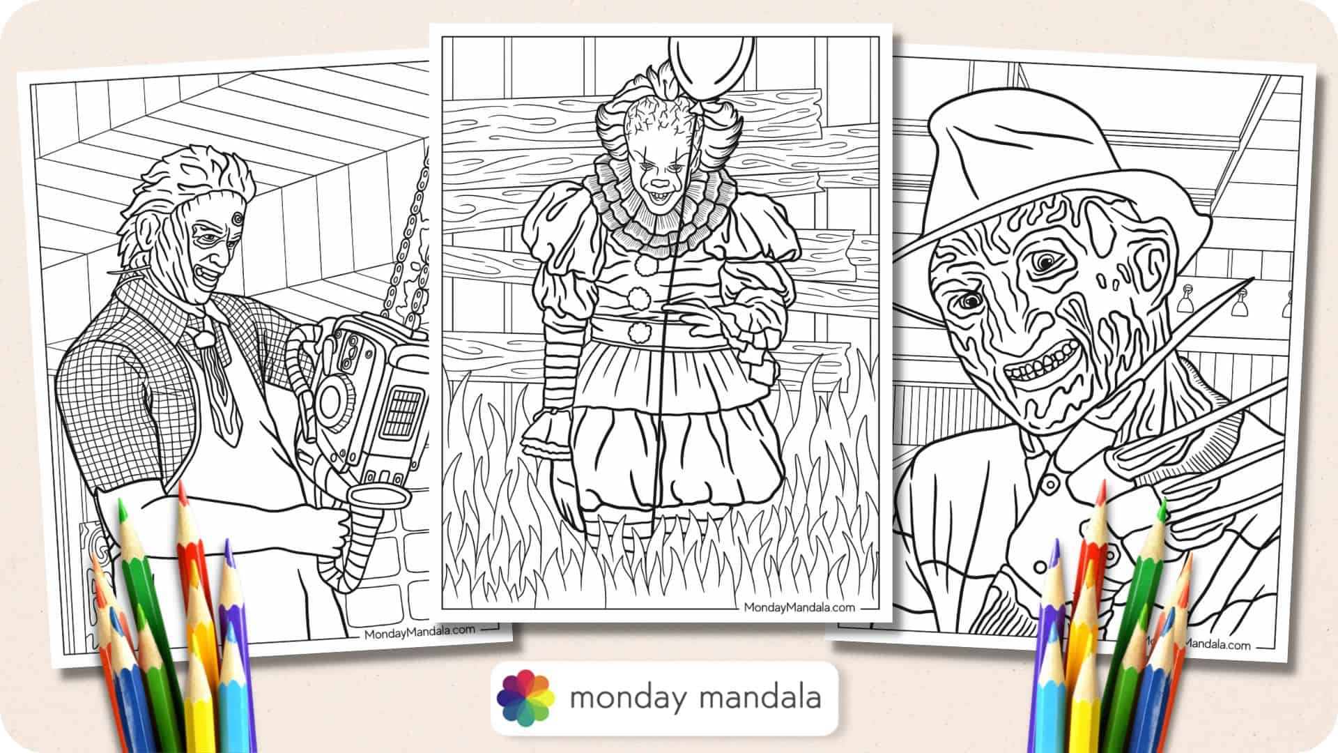 Horror coloring pages free pdf printables