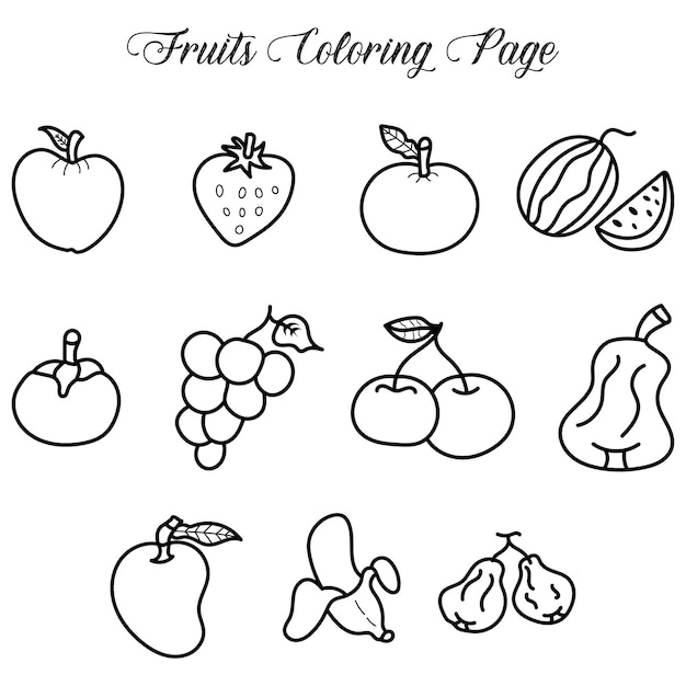 Premium vector simple fruits line icon or coloring page doodle fresh fruits vector illustration