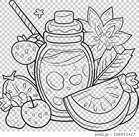 Cute fruit juice black and white coloring