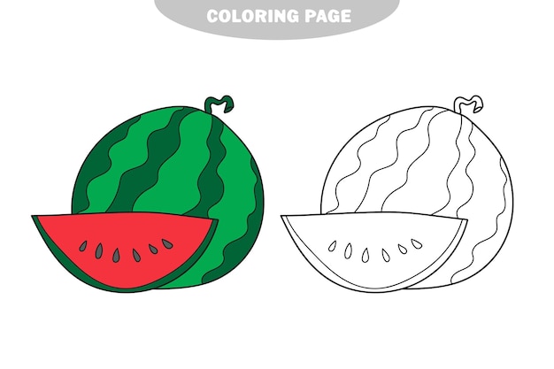 Premium vector simple coloring page isolated black and white watermelon for coloring book