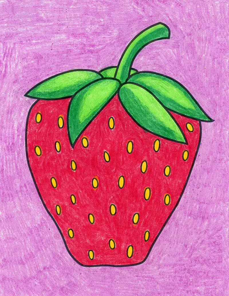 Easy how to draw a strawberry tutorial and coloring page