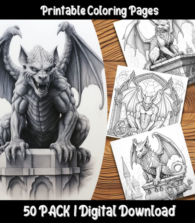 Gargoyle coloring pages digital pack happy colorist