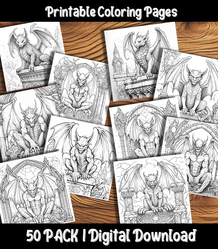 Gargoyle coloring pages digital pack happy colorist