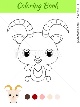 Coloring book little baby goat sitting