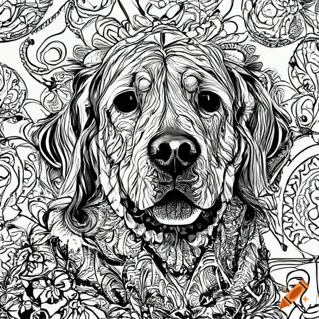 Colouring page for adults mandala dog image golden retriever white backround clean line art fine line art k hd non coloured on