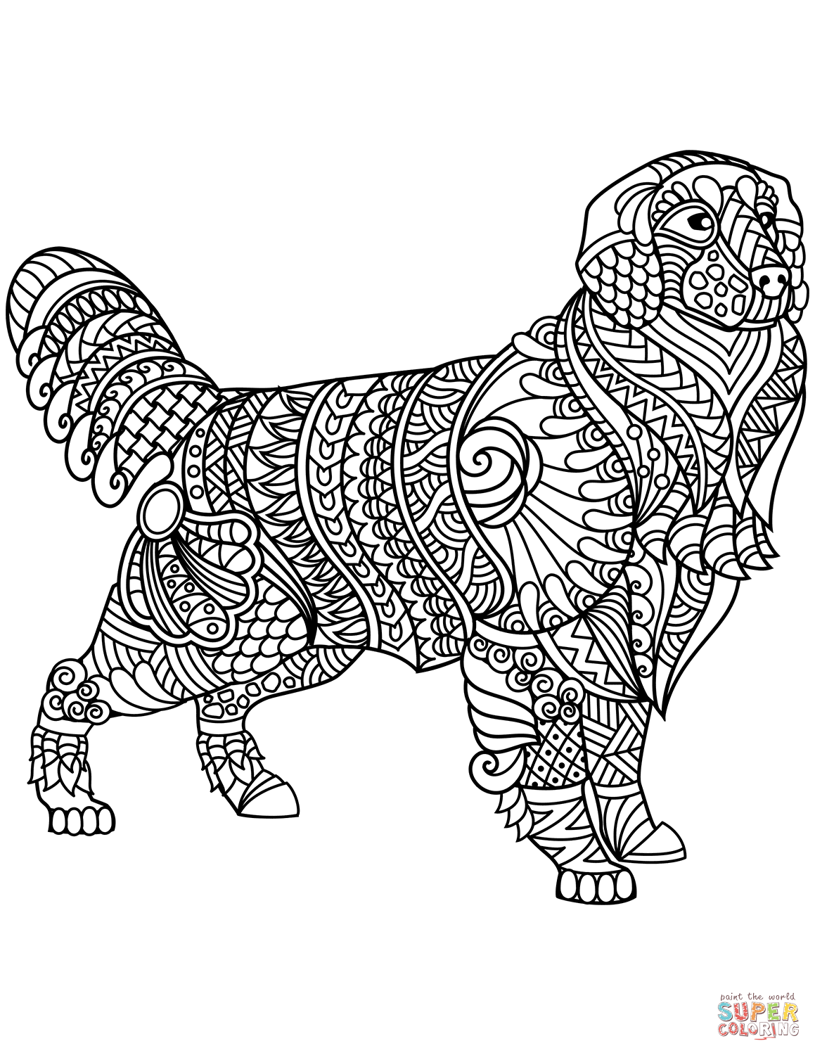 Golden retriever zentangle coloring page free printable coloring pages