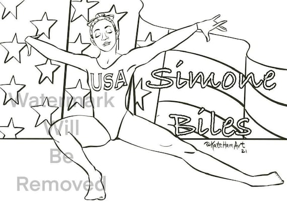 Simone biles olympian gymnast instant download printable coloring page for kids teacher resource homeschool curriculum