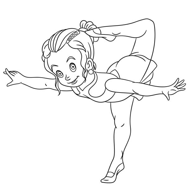 Coloring page of cartoon gymnastic or ballet girl stock illustration