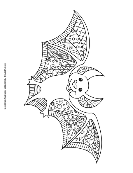 Zentangle bat coloring page â free printable pdf from