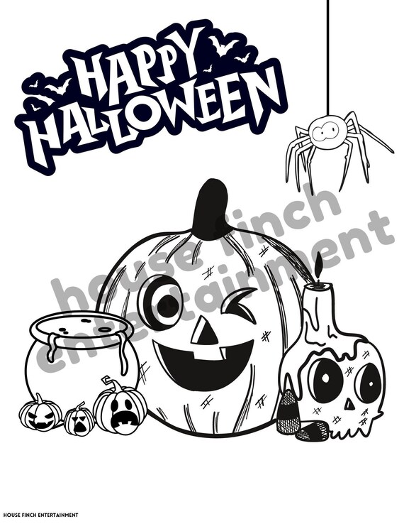 Simple halloween coloring page kids digital download printable png easy fall coloring sheet holiday coloring page pumpkin coloring page